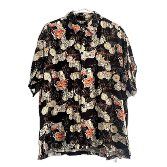 Harley Davidson Motorcycle Print Button Down Short Sleeve Black Biker Size Large - Picture 1 of 4